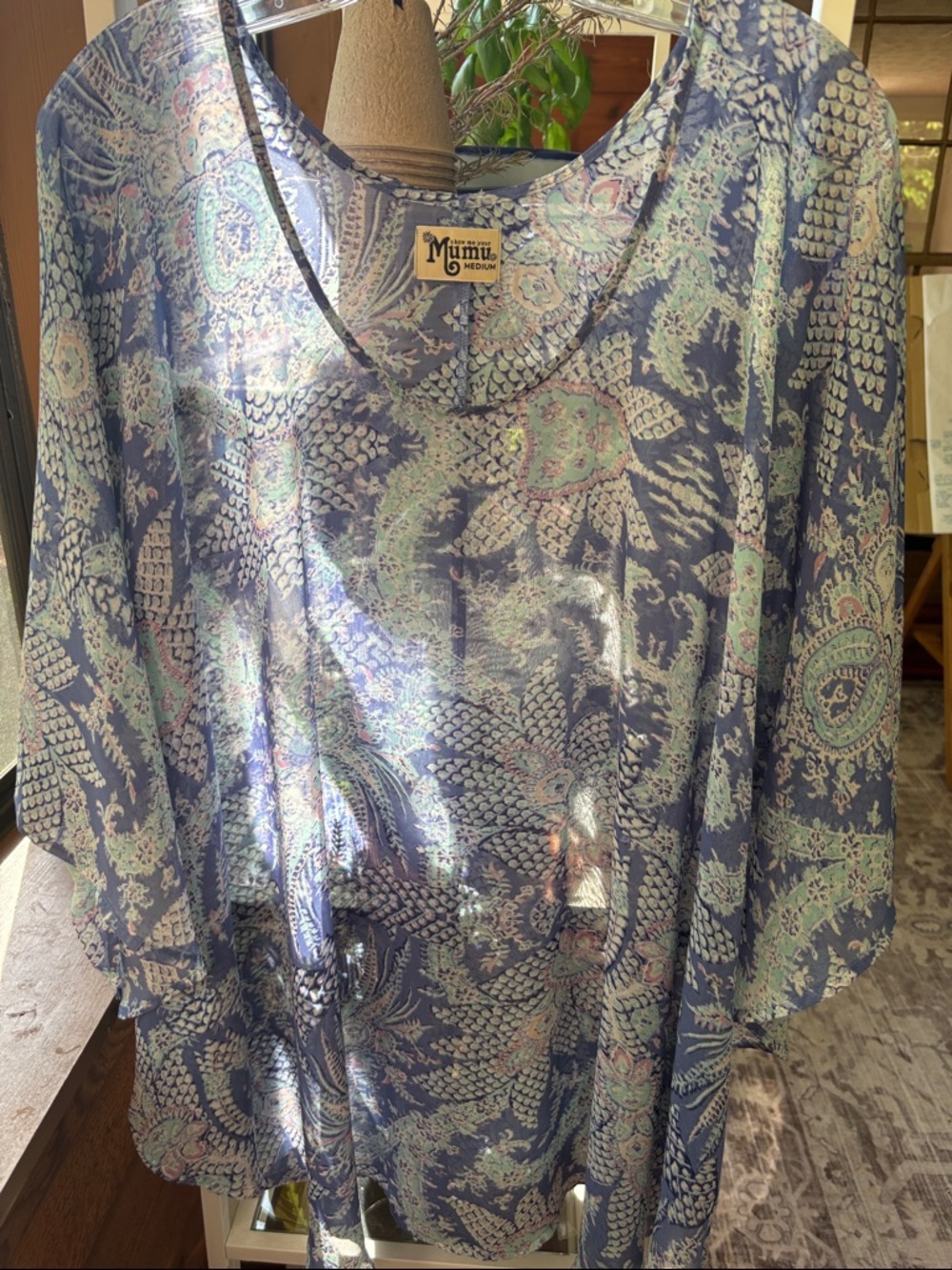 Show Me Your Mumu Blue Beach Cover Up Oversized Sheer Blouse Women’s Size Medium